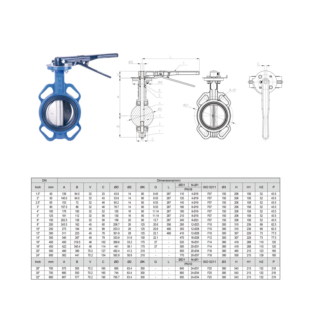 Leptirasti ventil dimenzije